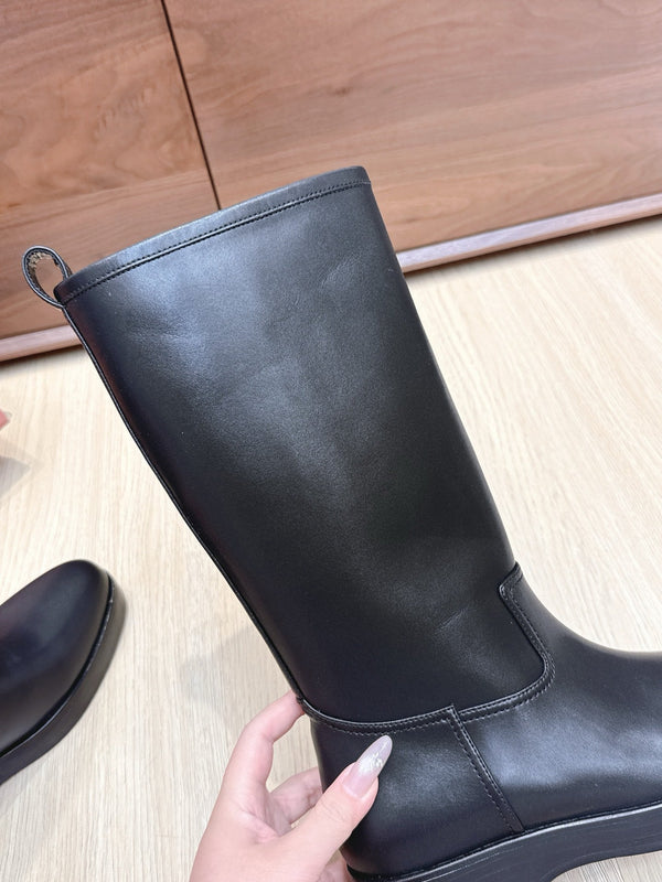 LP Mid-Calf Boots 20mm Black Cowhide Sheepskin 447745