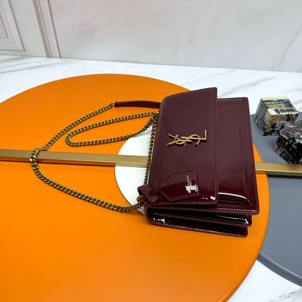 Sac YSL Sunset 22cm Cuir Verni Bordeaux 285543