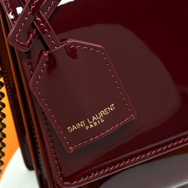 Sac YSL Sunset 22cm Cuir Verni Bordeaux 285543