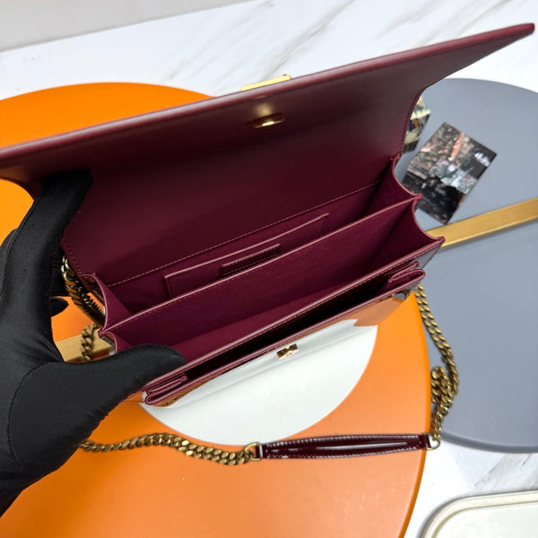 Sac YSL Sunset 22cm Cuir Verni Bordeaux 285543