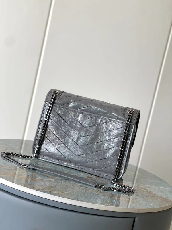 Niki Baby Shoulder Bag 28cm Dark Grey Glossy Leather 286060