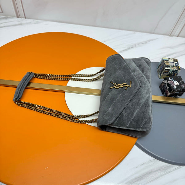 YSL Loulou Small Bag 24cm Grey Suede 285671