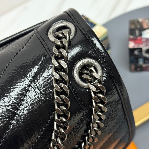 YSL Niki Shoulder Bag 28cm Black Elephant Leather 285506