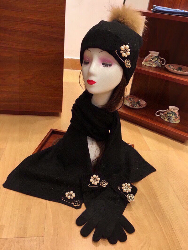 SET TRE PEZZI IN CASHMERE NERO 424004 