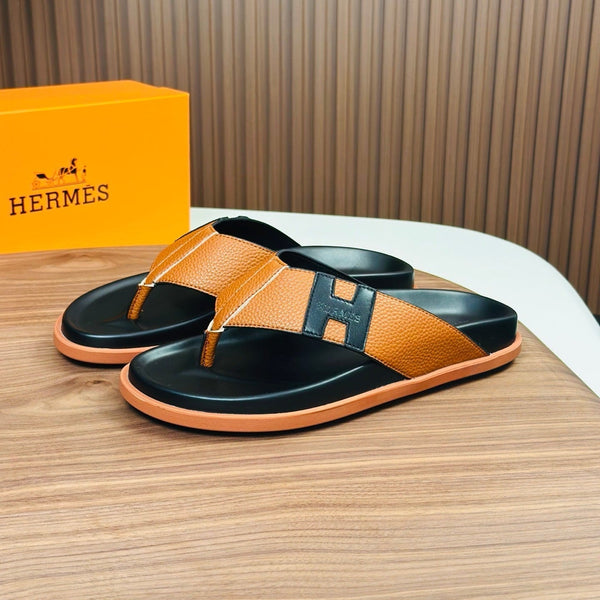 Sandali infradito da uomo HM in pelle di vacchetta arancione 684839