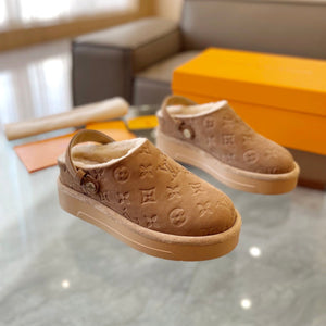 LV Aspen Platform Clog Light Brown Monogram Suede