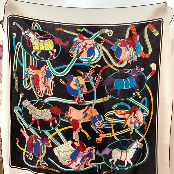 GG Horsebit 135CM Black Colorful Cashmere Silk 275259