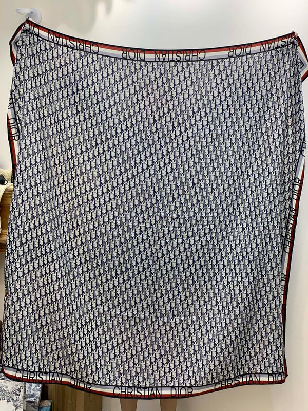 Écharpe CD Monogramme 140CM Cachemire Bleu Foncé Blanc 293187