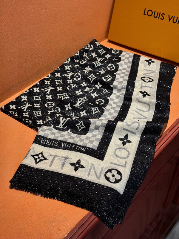 LV 25ss Scarf 200CM Black White Cashmere 293152