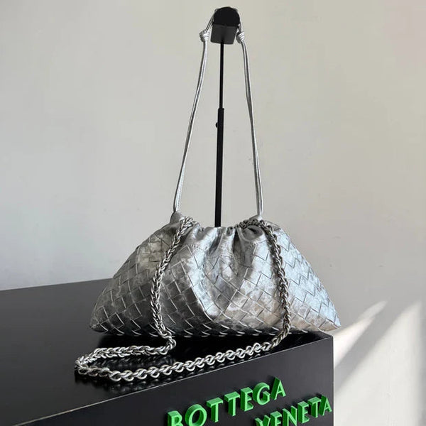 Bottega Veneta 2026 Dustbag 33cm Argent Intrecciato Lamina Cuir Satiné