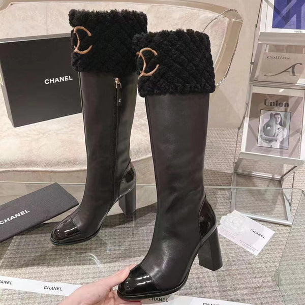 CC 26S Turnlock Quilted Shearling Jumping Boots 8.5cm Black Leather 117692
