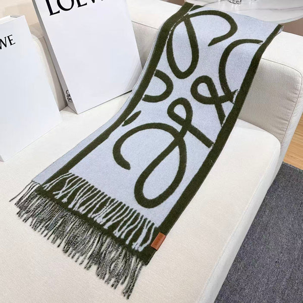 Loewe Scarf 180CM Green Baby Blue Cashmere 962790