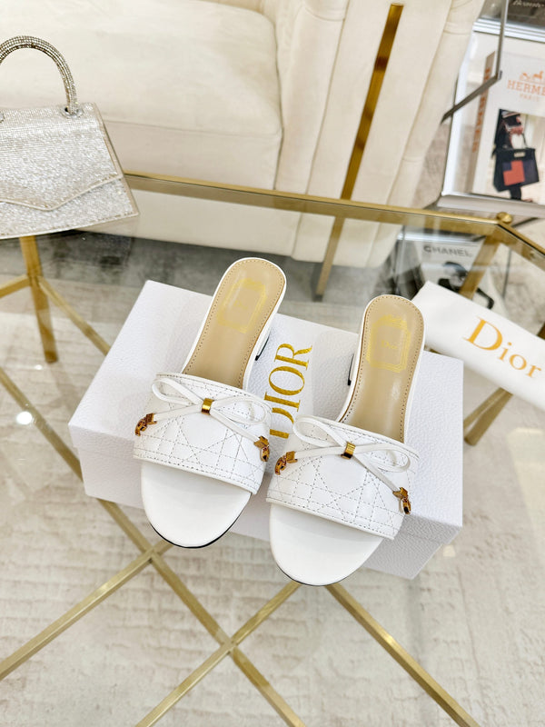 CD Cannage Heeled Slide 3.5cm White Quilted Lambskin 668028