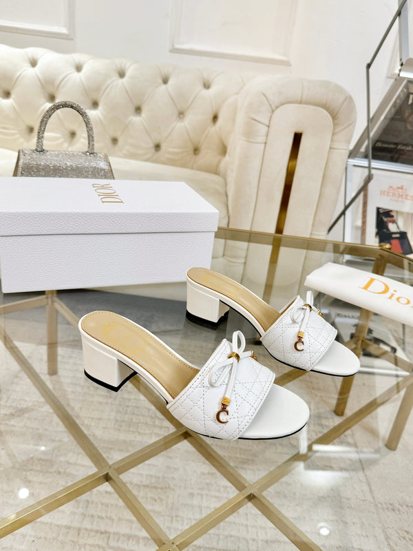 CD Cannage Heeled Slide 3.5cm White Quilted Lambskin 668028