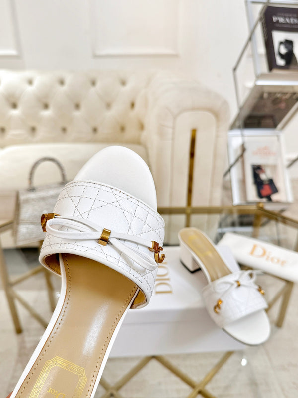 CD Cannage Heeled Slide 3.5cm White Quilted Lambskin 668028