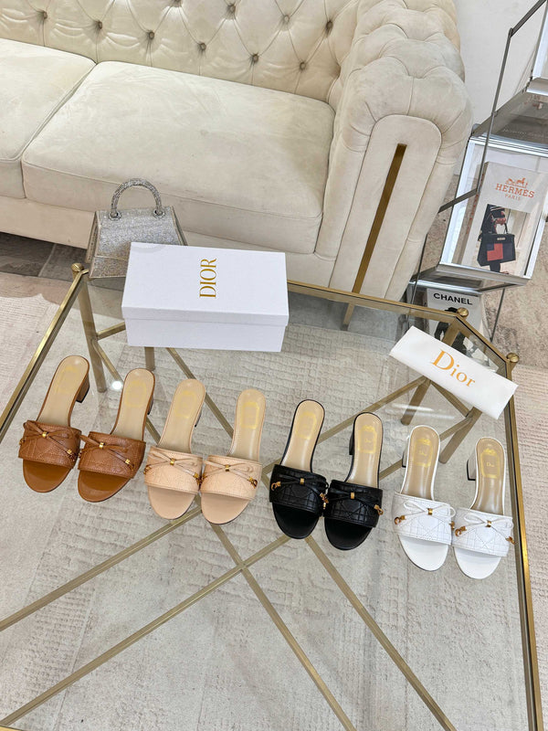 CD Cannage Heeled Slide 3.5cm Brown Quilted Lambskin 668030