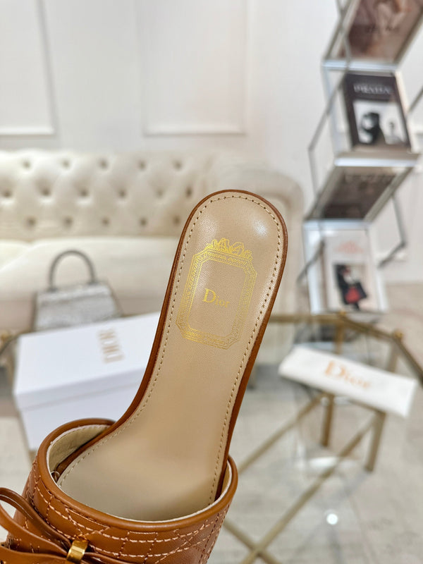 CD Cannage Heeled Slide 3.5cm Brown Quilted Lambskin 668030