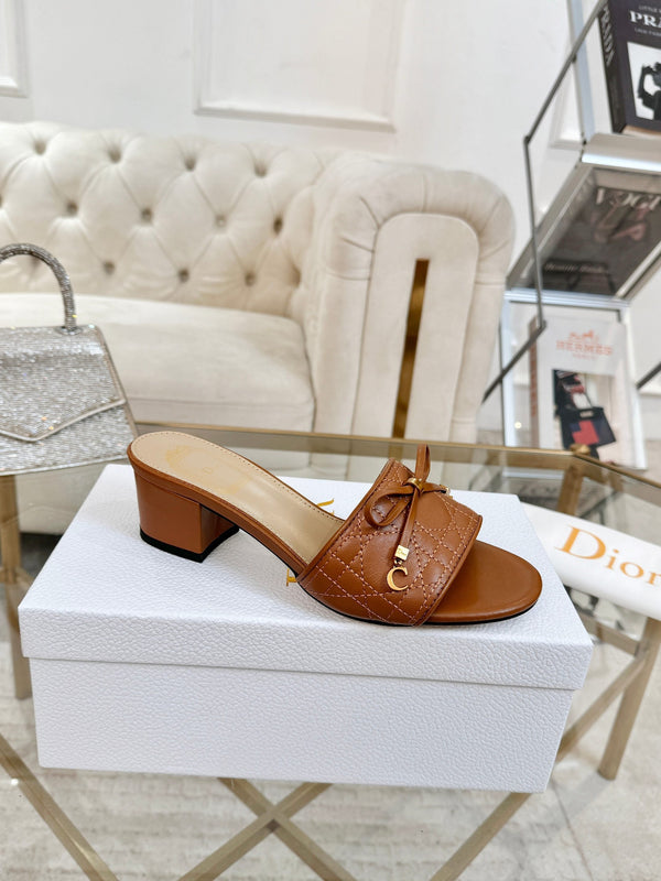 CD Cannage Heeled Slide 3.5cm Brown Quilted Lambskin 668030