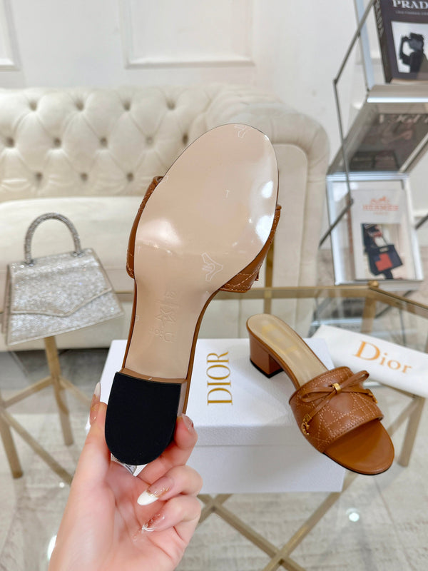 CD Cannage Heeled Slide 3.5cm Brown Quilted Lambskin 668030