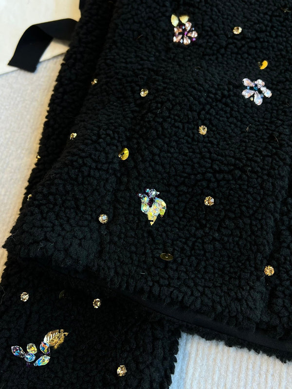 CC 25SS Maglia a maniche corte con fiori in lana nera 229493