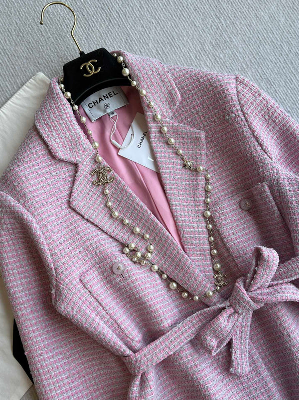 CC 25SS Lace-up Jacket Pink Sequins Tweed 235919