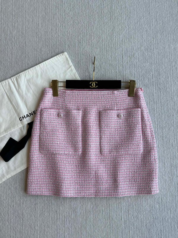 CC 25SS Lace-up Skirt Pink Sequins Tweed 235920