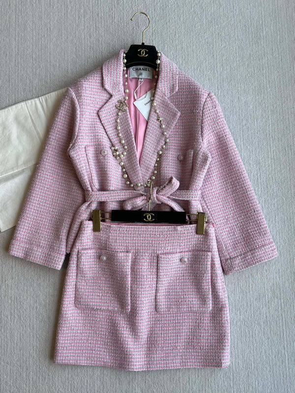 CC 25SS Lace-up Skirt Pink Sequins Tweed 235920