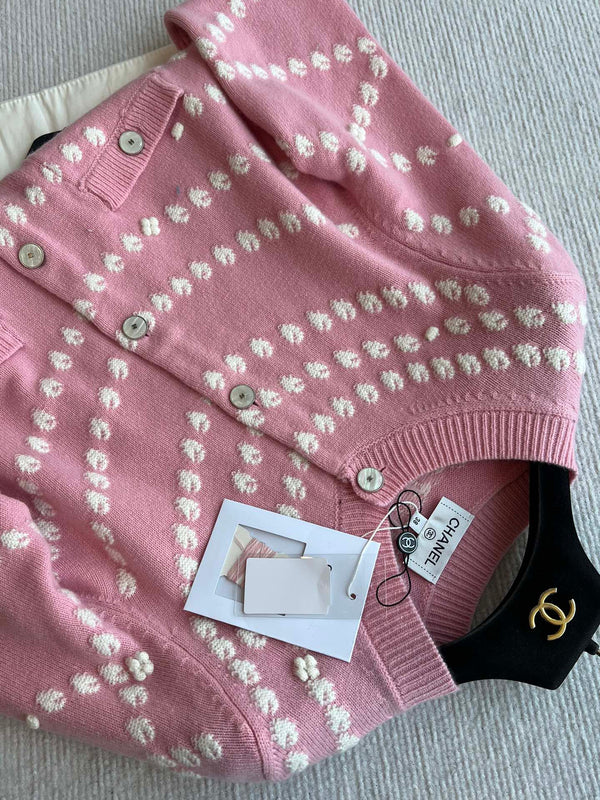Chanel 25P Cardigan Pink Mix White Cashmere 229516