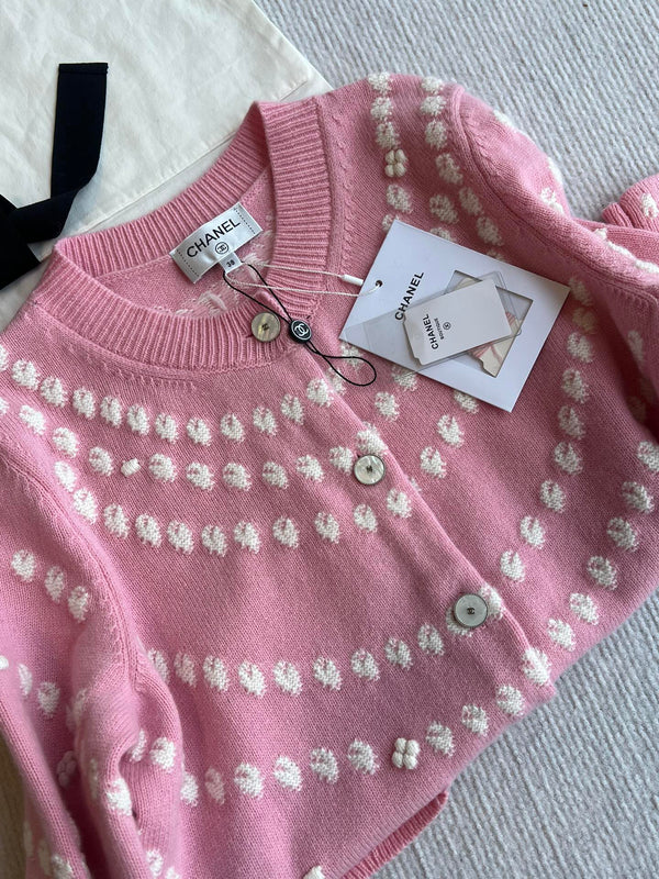 Chanel 25P Cardigan Pink Mix White Cashmere 229516