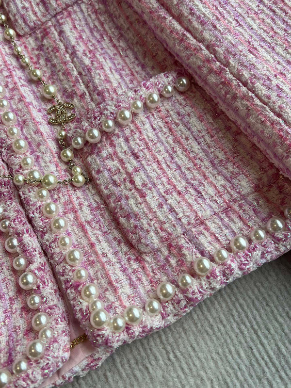 Chanel 25P Gilet Pink Cotton and Wool Tweed 235902