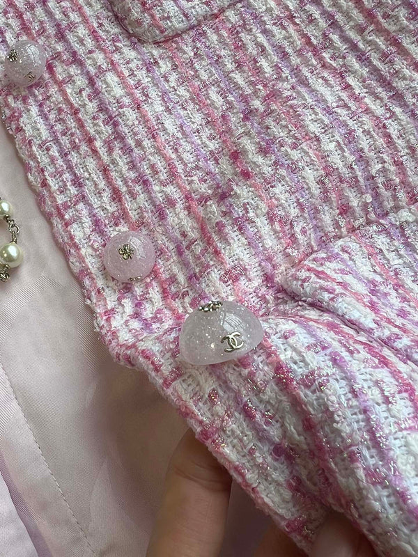 Chanel 25P Gilet Pink Cotton and Wool Tweed 235902