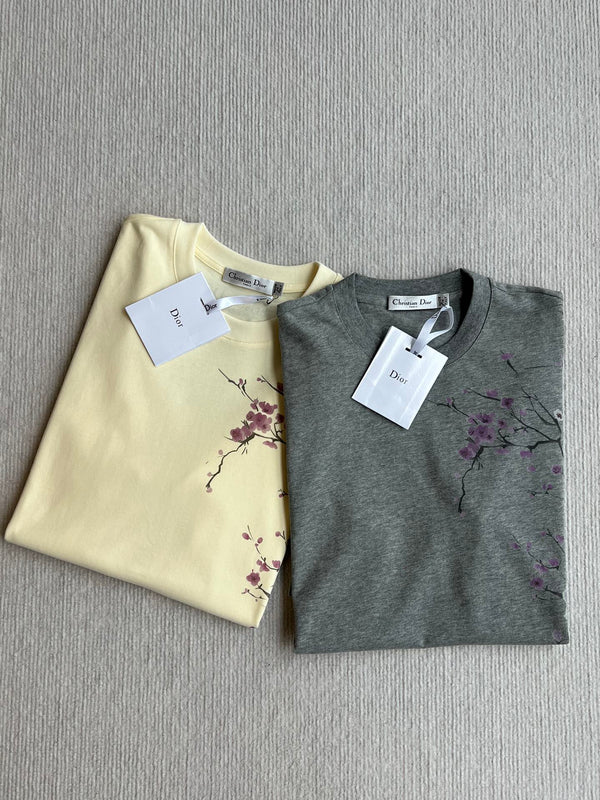 CD 25 Top a maniche corte in cotone con motivo floreale Plum Blossom