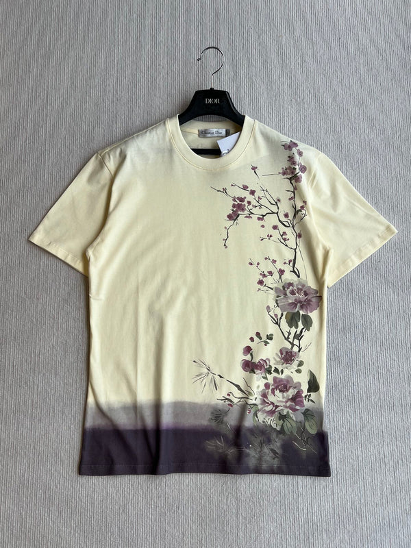 CD 25 Top a maniche corte in cotone con motivo floreale Plum Blossom