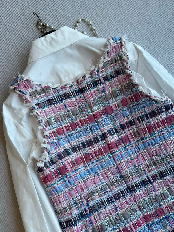 CC 25SS V-neck Vest Dress with Hand-Woven Tassel Ribbons Colorful 277225