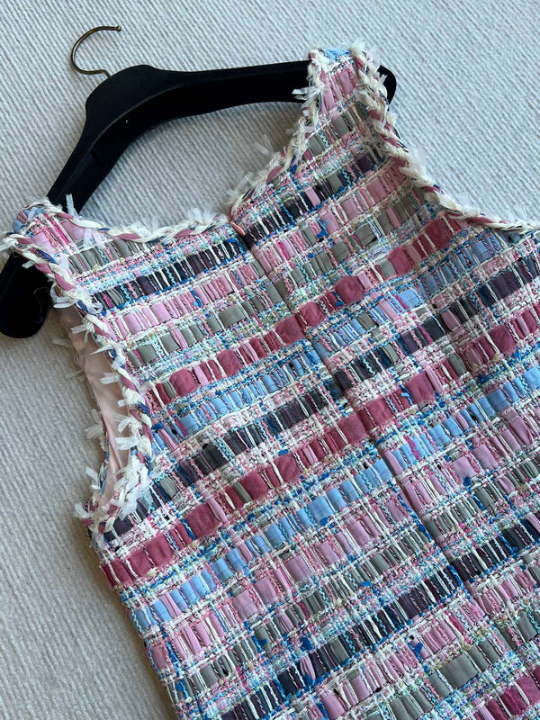 CC 25SS V-neck Vest Dress with Hand-Woven Tassel Ribbons Colorful 277225