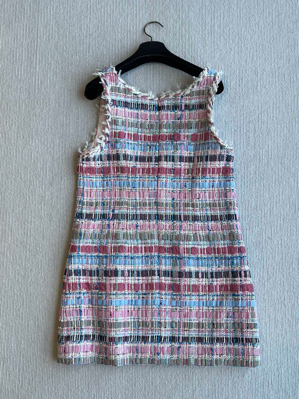 CC 25SS V-neck Vest Dress with Hand-Woven Tassel Ribbons Colorful 277225