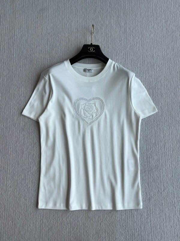 CC 25 Top in cotone a maniche corte con perline ricamate