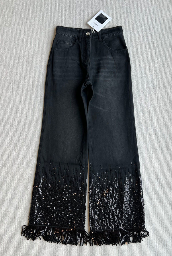 Pantaloni a gamba larga CC 25SS in denim nero 277038