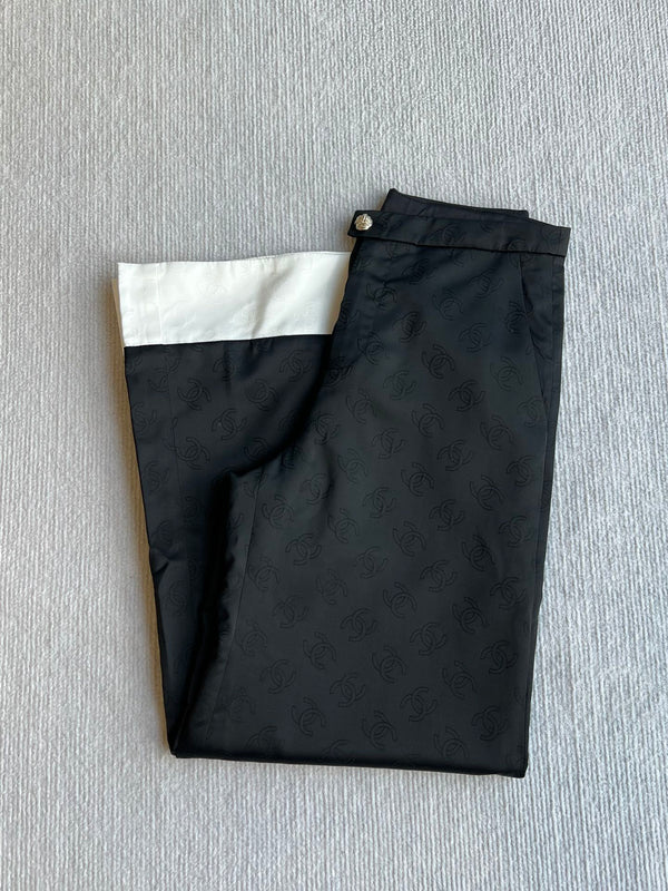 CC 25SS Double C Plaid Wide-Leg Pants In Black and White Silk 277145