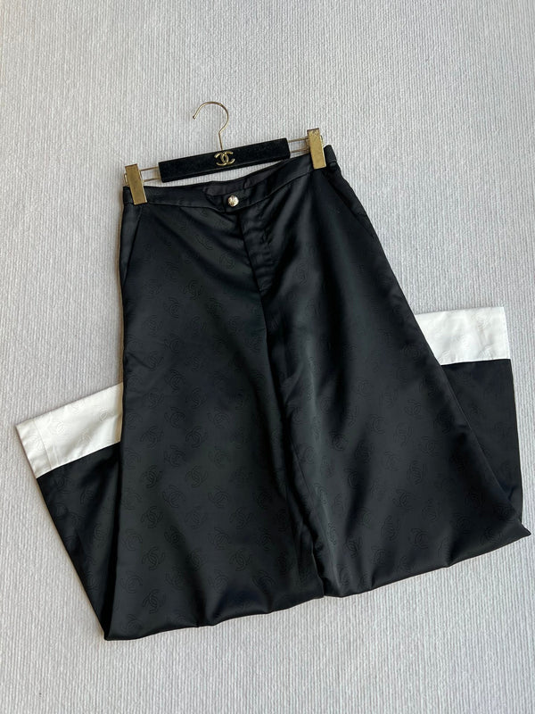 CC 25SS Double C Plaid Wide-Leg Pants In Black and White Silk 277145