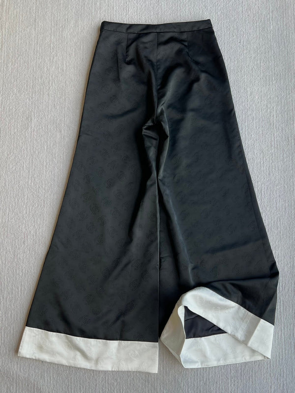 CC 25SS Double C Plaid Wide-Leg Pants In Black and White Silk 277145