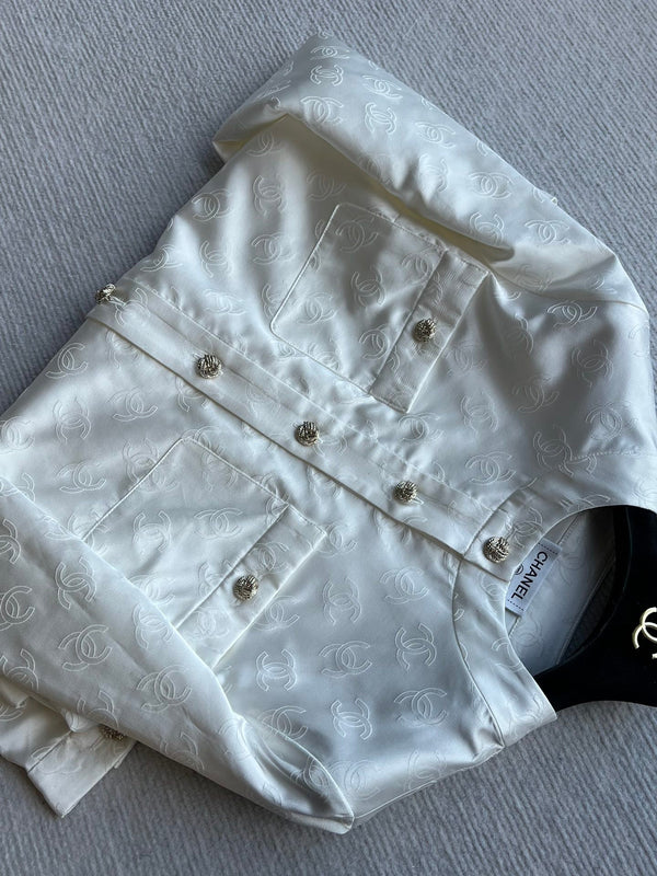 CC 25SS Round Neck Jacket in White Silk Jacquard  277155