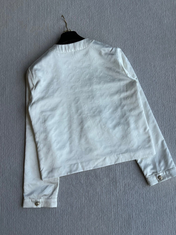 CC 25SS Round Neck Jacket in White Silk Jacquard  277155
