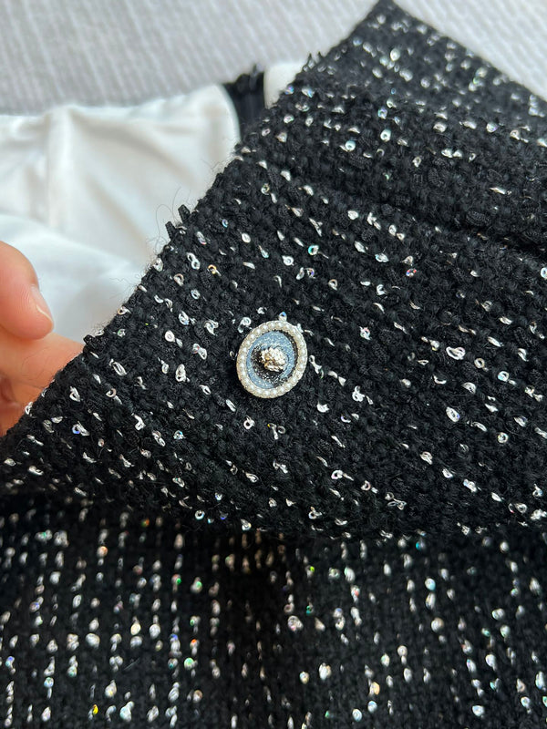 Gonna con paillettes CC 25 in tweed nero 277170