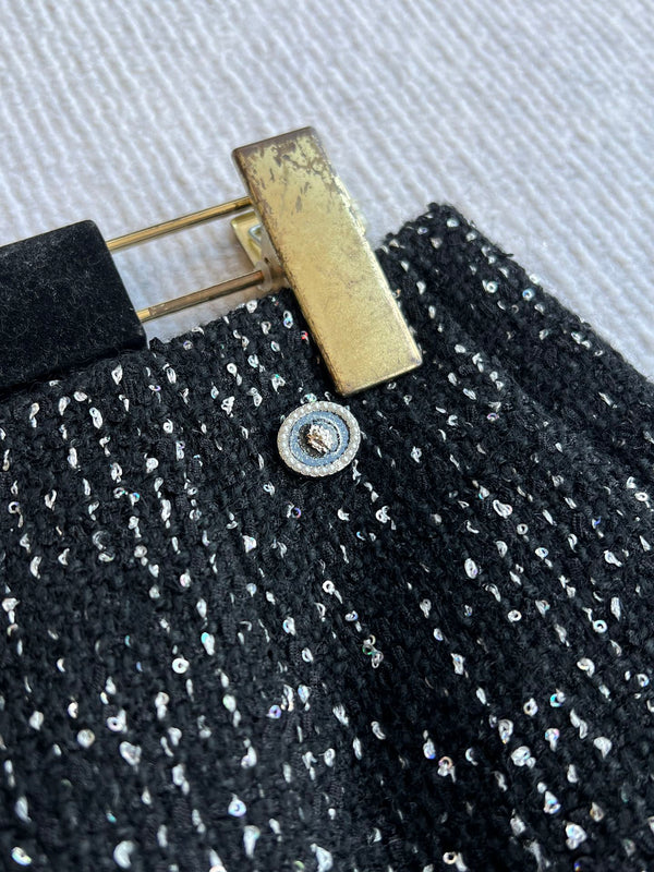 Gonna con paillettes CC 25 in tweed nero 277170