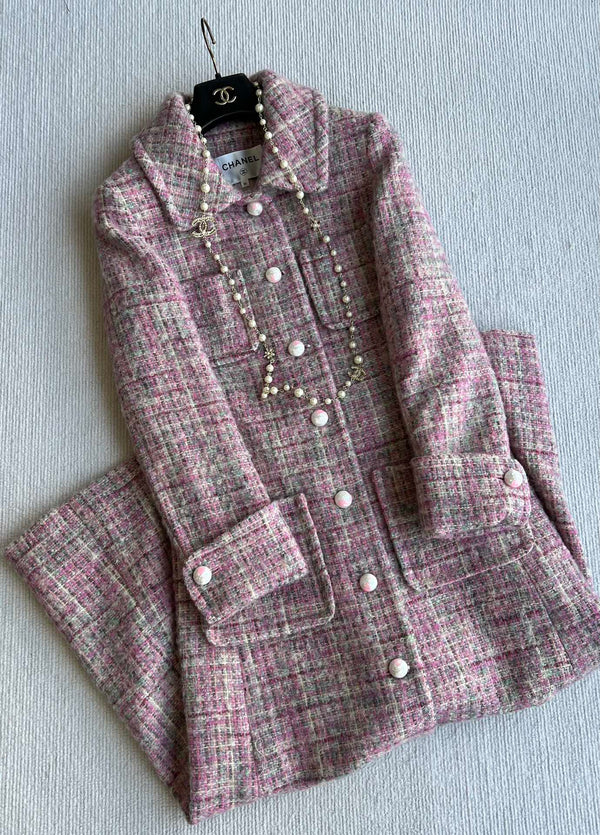 Chanel Manteau Long 25 Laine Mohair Rose 318385