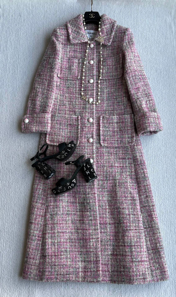 Chanel Manteau Long 25 Laine Mohair Rose 318385