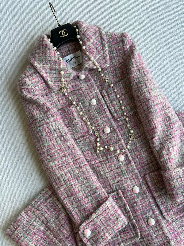 Chanel Manteau Long 25 Laine Mohair Rose 318385