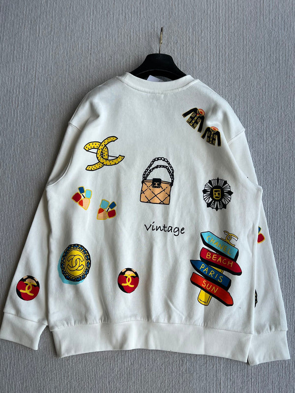 Chanel 25 Sweat-shirt ras-du-cou Graffiti en coton blanc 312092