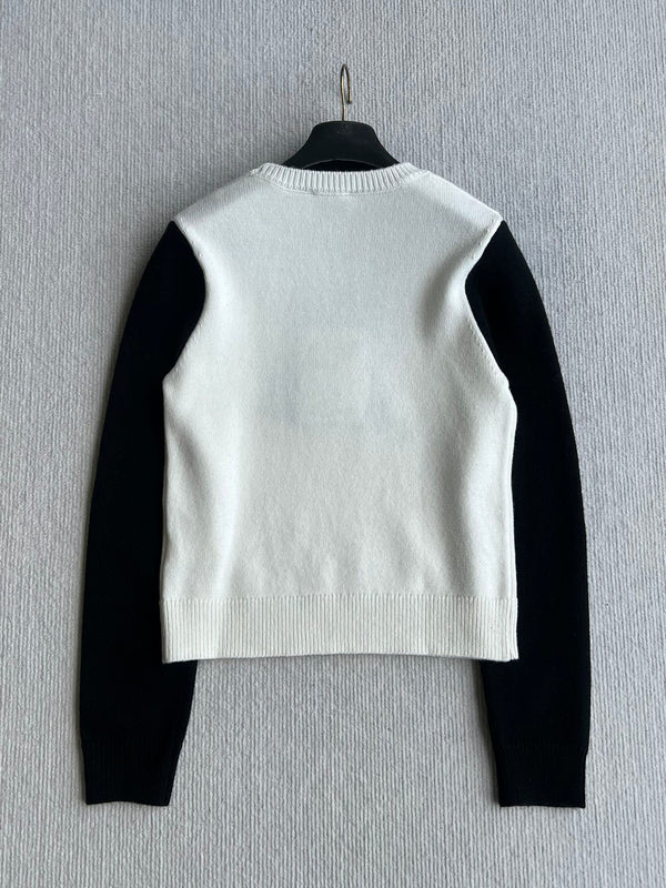 Chanel Pull Imprimé Cerf Blanc mélange Laine Noire 318394